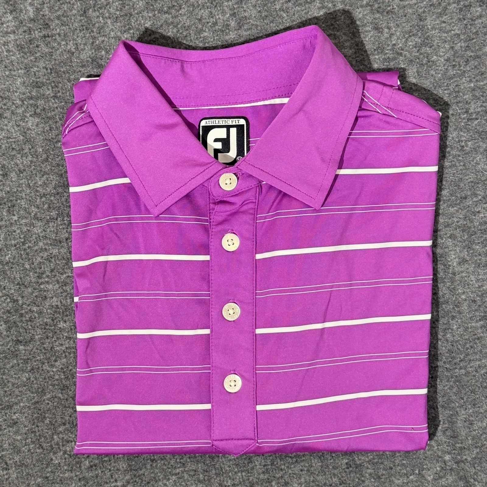 Footjoy Fj Logo Golf Polo Shirt Mens Purple/White Striped Performance Sz M